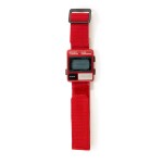 A Seiko red plastic and stainless steel digital chronograph wristwatch with day, date, pulsometer and alarm,  circa 1982