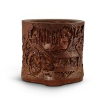 A carved bamboo ‘Seven Sages of the Bamboo Grove’ brushpot, Qing dynasty, 18th century 清十八世紀 竹雕竹林七賢圖筆筒
