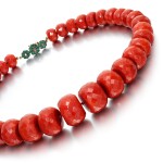 Coral, emerald and diamond necklace