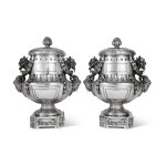 A Pair of Massive French Silver Louis XVI Style Covered Wine Coolers, Boin-Taburet, Paris, Circa 1900