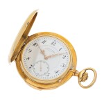 Yellow gold minute repeating hunting cased watch with enamel dial  Circa 1910