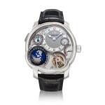 GMT  A white gold 24-second inclined tourbillon world time and dual time wristwatch with power reserve indication and three dimensional globe, Circa 2015