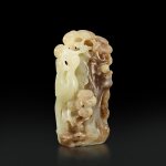 A white and russet jade openwork 'bird and pine' group, Qing dynasty, 18th century |  清十八世紀 白玉鏤雕瑞鳥松壽珮