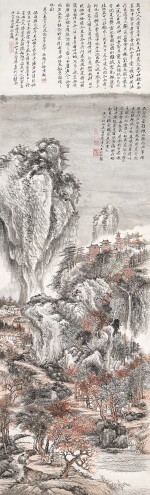 Jin Cheng, Landscape after Wang Hui | 金城　臨石谷〈溪山紅樹〉　設色紙本　立軸