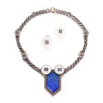 Lapis lazuli, mother-of-pearl and sapphire demi-parure