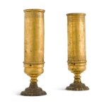 A pair of assembled gilt-bronze large candleholders, the upper section Mughal and from palanquin finials, 18th century, the bases, Louis XV, circa 1730