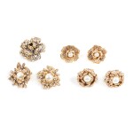 Frances Patiky Stein's Collection: Lot of Three Pairs of Golden Earclips with Srass and One Matching Brooch, Circa 1971-1997