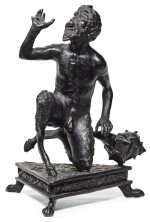 WORKSHOP OF SEVERO CALZETTA DA RAVENNA (ACTIVE 1496-1543) ITALIAN, PADUA, 16TH CENTURY | Kneeling Satyr mounted as an Inkwell