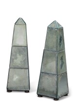 A PAIR OF MIRRORED GLASS OBELISKS, FRENCH, CIRCA 1960, IN THE MANNER OF SERGE ROCHE