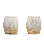 A pair of white marble barrel-form garden stools, Late Qing dynasty