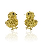 Pair of yellow sapphire and onyx ear clips, 'Chicks', Michele della Valle