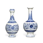 Two blue and white 'floral' vases, Qing dynasty, 19th century | 清十九世紀 青花纏枝花卉紋瓶一組兩件