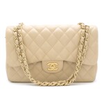 Beige Colour Classic Flap Jumbo in Calfskin with gold hardware. Chanel.  2010 - 2011.
