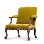 A GEORGE II STYLE CARVED MAHOGANY GAINSBOROUGH ARMCHAIR, 19TH CENTURY