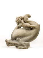 A ROMAN MARBLE GROUP OF EROS ON A DOLPHIN, CIRCA 2ND CENTURY A.D.