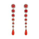 Tiffany & Co | Pair of Fire Opal and Diamond Pendant-Earrings  蒂芙尼  火蛋白石配鑽石耳墜一對