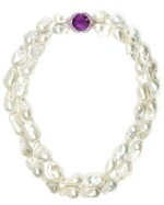 Cultured pearl, amethyst and coloured sapphire necklace
