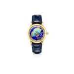 ULYSSE NARDIN | SAN MARCO, REFERENCE 121-77-9, A YELLOW GOLD, SAPPHIRE AND DIAMOND-SET WRISTWATCH WITH CHAMPLEVÉ ENAMEL DIAL, CIRCA 1995