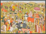 AN ILLUSTRATION TO THE BHAGAVATA PURANA: KAMSA ATTACKS DEVAKI DURING HER WEDDING PROCESSION, ATTRIBUTED TO A MASTER OF THE FIRST GENERATION AFTER NAINSUKH, INDIA, PAHARI, GULER OR KANGRA, CIRCA 1780