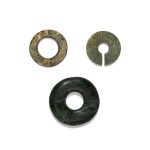 A group of three ornaments Ming dynasty or earlier | 明或更早 玉飾兩件 及 青銅環
