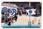 UTAGAWA HIROSHIGE (1797-1858) SEKI: EARLY DEPARTURE OF A DAIMYO (SEKI, HONJIN HAYADACHI), EDO PERIOD (19TH CENTURY)