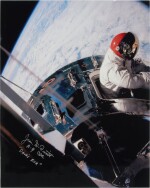 [Apollo 9] — Dave's Extravehicular Activity. Color photograph, signed and inscribed by Commander James McDivitt