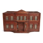 AN ENGLISH OAK WRITING SLOPE IN THE FORM OF A PALLADIAN HOUSE, 18TH CENTURY