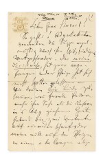 STRAUSS. Lettre autographe, en allemand, à Fritz Simrock , Vienne [23 décembre 1890]. 6 pages in-12.