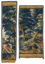 Two small Flemish ‘Country Life’ landscape tapestry fragments, after David II Teniers, Oudenaarde or Lille, first quarter 18th century