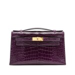 Amethyst Kelly Pochette in Shiny Alligator Mississippiensis with Gold Hardware, 2010