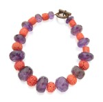AMETHYST, CORAL AND GLASS NECKLACE
