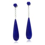 Pair of lapis lazuli and seed pearl earrings, 1920s