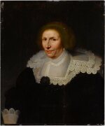Portrait of a woman, half-length. facing left