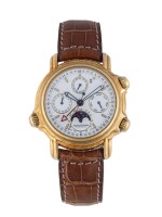 JAEGER-LECOULTRE | GRAND REVÉIL, REF 180.1.99 YELLOW GOLD PERPETUAL CALENDAR WRISTWATCH WITH MOON PHASES, ALARM, 24-HOUR AND YEAR INDICATION CIRCA 1989