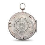 A fine, rare and large silver pair cased quarter repeating two-train coach watch with alarm, the case engraved with the arms of the Duke of Luxembourg Circa 1690, no. 609
