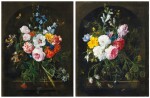 Still lifes with flowers in a crystal vase 