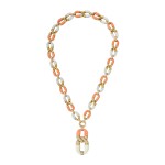 Gold, Coral and Diamond Necklace-Bracelet Combination, France