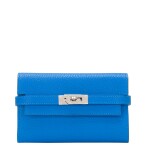 Hermès Bleu Hydra Kelly Depliant Medium Wallet of Chevre Leather with Palladium Hardware