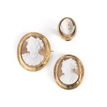 Two shell cameo brooches and a ring