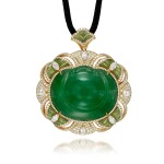 Jadeite, enamel and diamond pendant