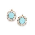 Pair of Turquoise and Diamond Earrings