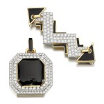 Diamond and black enamel brooch, 'Zig Zag' and a diamond and black enamel pendant