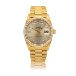 ROLEX |  DAY-DATE, REF 18038   YELLOW GOLD AND DIAMOND-SET WRISTWATCH WITH DAY, DATE AND BRACELET   CIRCA 1987