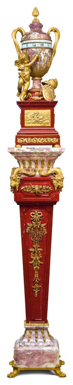 A LOUIS XVI-STYLE GILT-BRONZE MOUNTED MARBLE 'CERCLES TOURNANTS' PEDESTAL CLOCK , CIRCA 1900