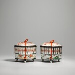 A pair of rare Arita stylised cricket cages with silver mounts | Edo period, late 17th century, the mounts later