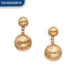Pair of Gold and Diamond ‘Boule’ Pendant-Earclips