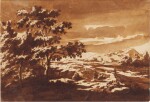 A wooded landscape with figures and sheep