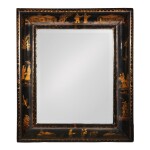 A WILLIAM AND MARY STYLE BLACK AND GOLD JAPANNED MIRROR 