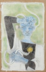 JEAN COCTEAU. Astrologue III. Le Feu. [1954]. Technique mixte sur isorel. 120 x 77 cm.