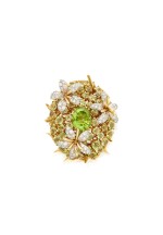PERIDOT AND DIAMOND 'COUSSIN' CLIP-BROOCH, SCHLUMBERGER FOR TIFFANY & CO.   